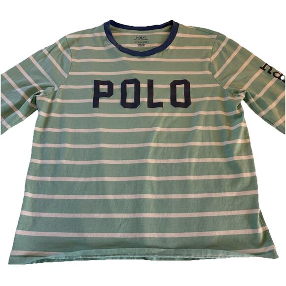 Polo Ralph Lauren Women’s L/S T-Shirt Blue & White Striped Spell Out Size XL - Picture 3 of 13